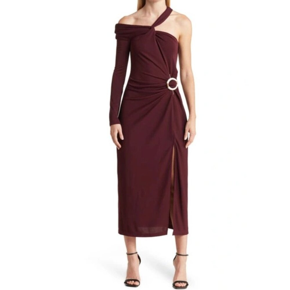 Nicholas Chloe Stretch Jersey One Shoulder Midi Dress‎ 8 Cocktail Formal Party